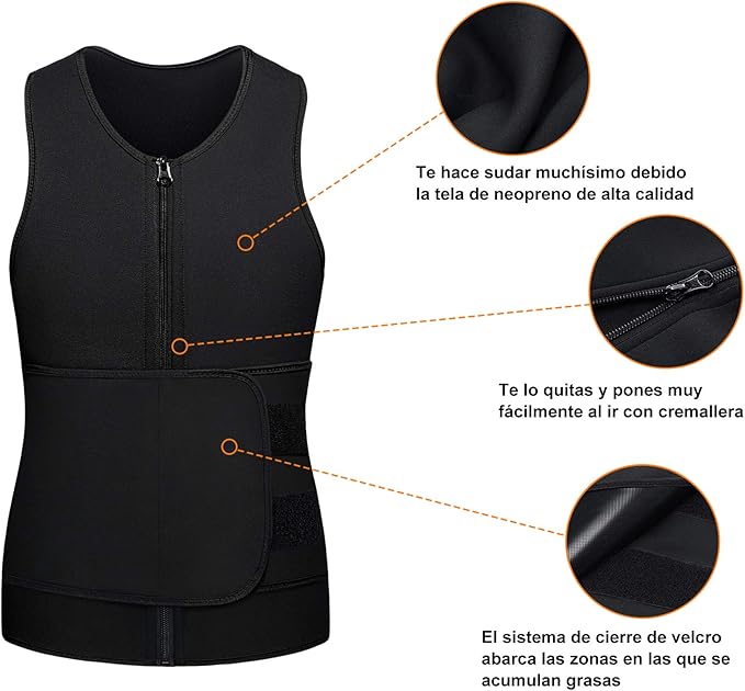 FAJA CHALECO REDUCTORA PARA HOMBRE CREMALLERA FRONTAL DE NEOPRENO FITNESS