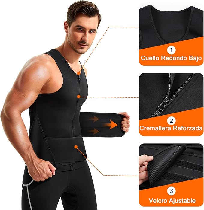 FAJA CHALECO PARA HOMBRE CON CIERRE DE DOBLE CINTURON COLOR NEGRO