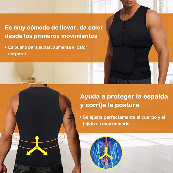 FAJA CHALECO REDUCTORA PARA HOMBRE CREMALLERA FRONTAL DE NEOPRENO FITNESS