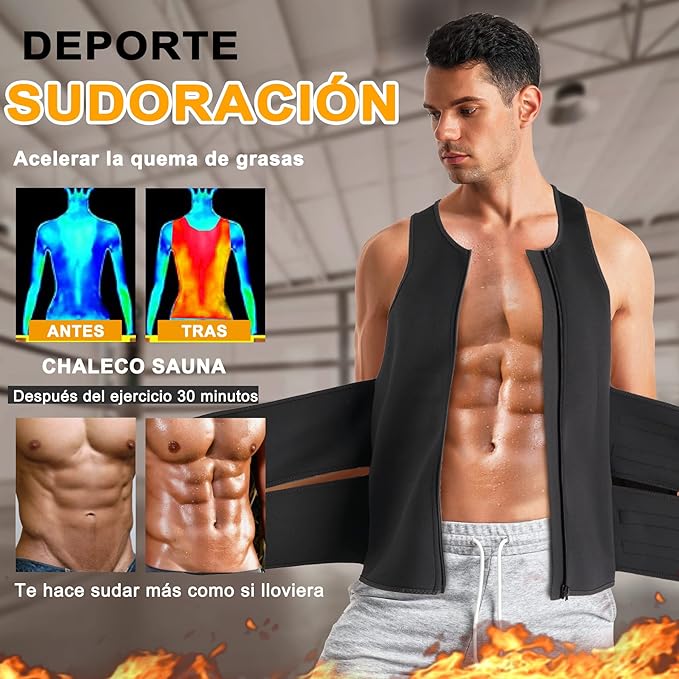 FAJA CHALECO PARA HOMBRE CON CIERRE DE DOBLE CINTURON COLOR NEGRO