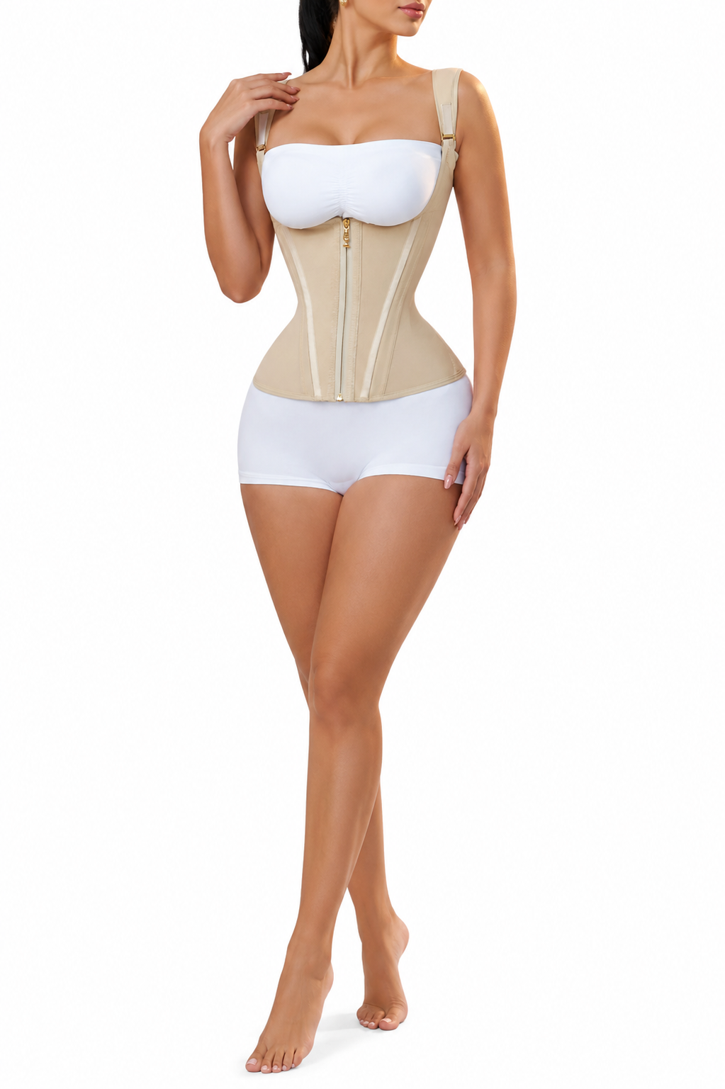 Beige Post-Surgical Hourglass Vest Girdle with Double Compression and Wasp Waist Effect