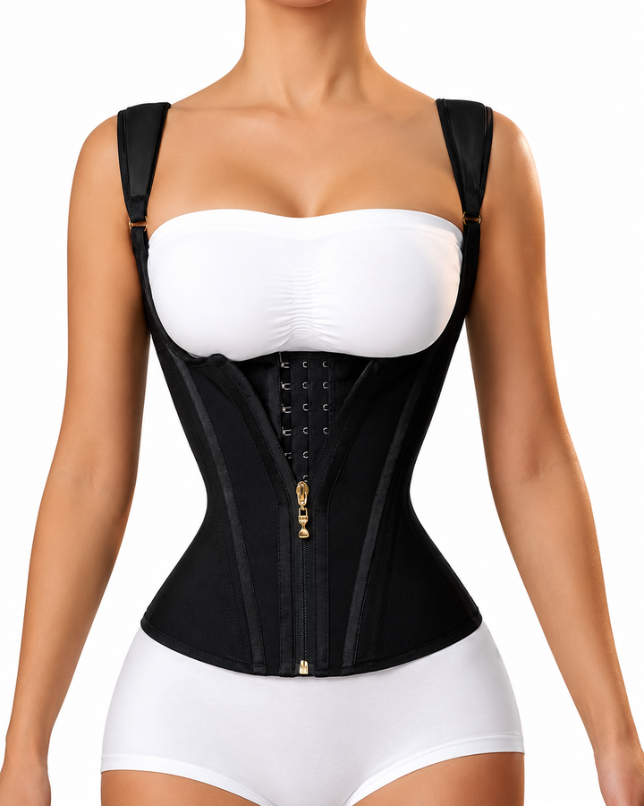 Black Post-Surgical Hourglass Vest Girdle with Double Compression and Wasp Waist Effect