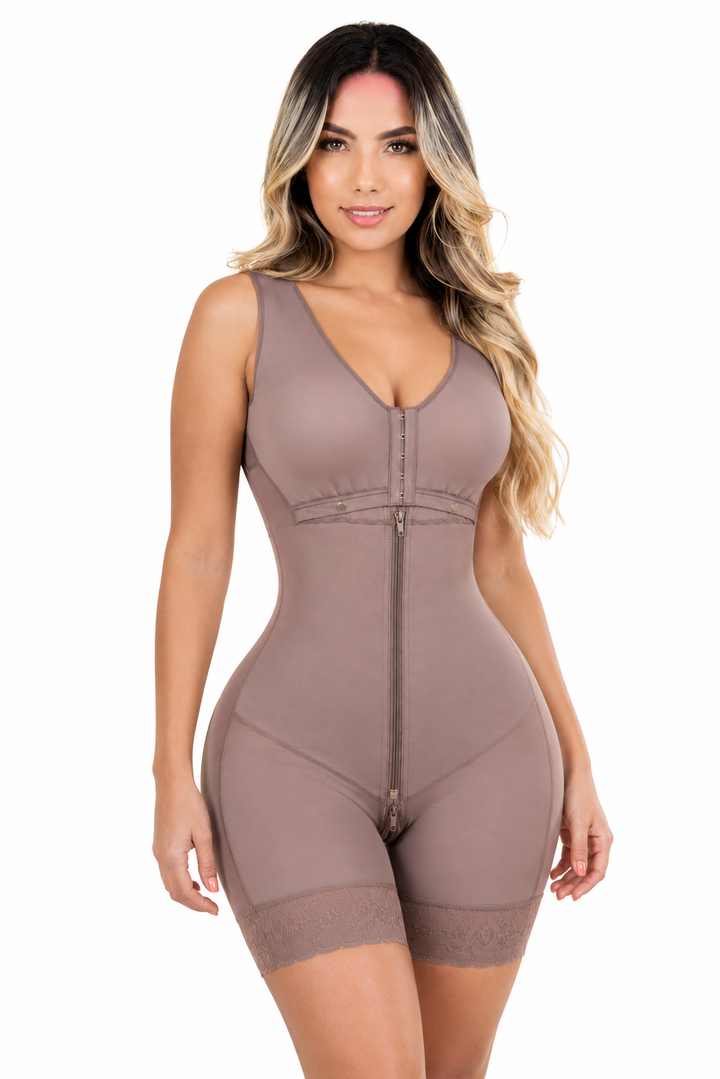 FAJA COLOMBIANA MAXICOLY DE ALTA COMPRESION CON BRASIER INTEGRADO CREMALLERA FRONTAL Y PERINEAL POST QUIRURGICA
