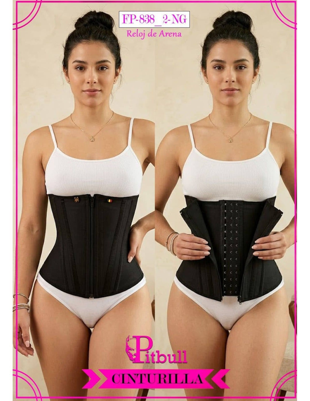 FAJA CINTURILLA RELOJ DE ARENA PITBULL BROCHES REGULABLES Y CREMALLERA EXTERIOR FP838-2