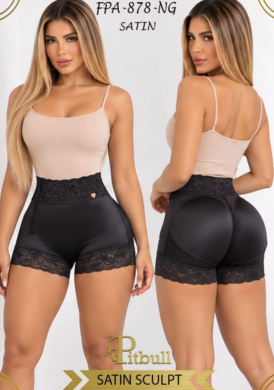 SHORT FAJA  PITBULL SATIN SCULPT LEVANTAMIENTO DE GLUTEOS CIERRE LATERAL SILUETA DEFINIDA FPA878