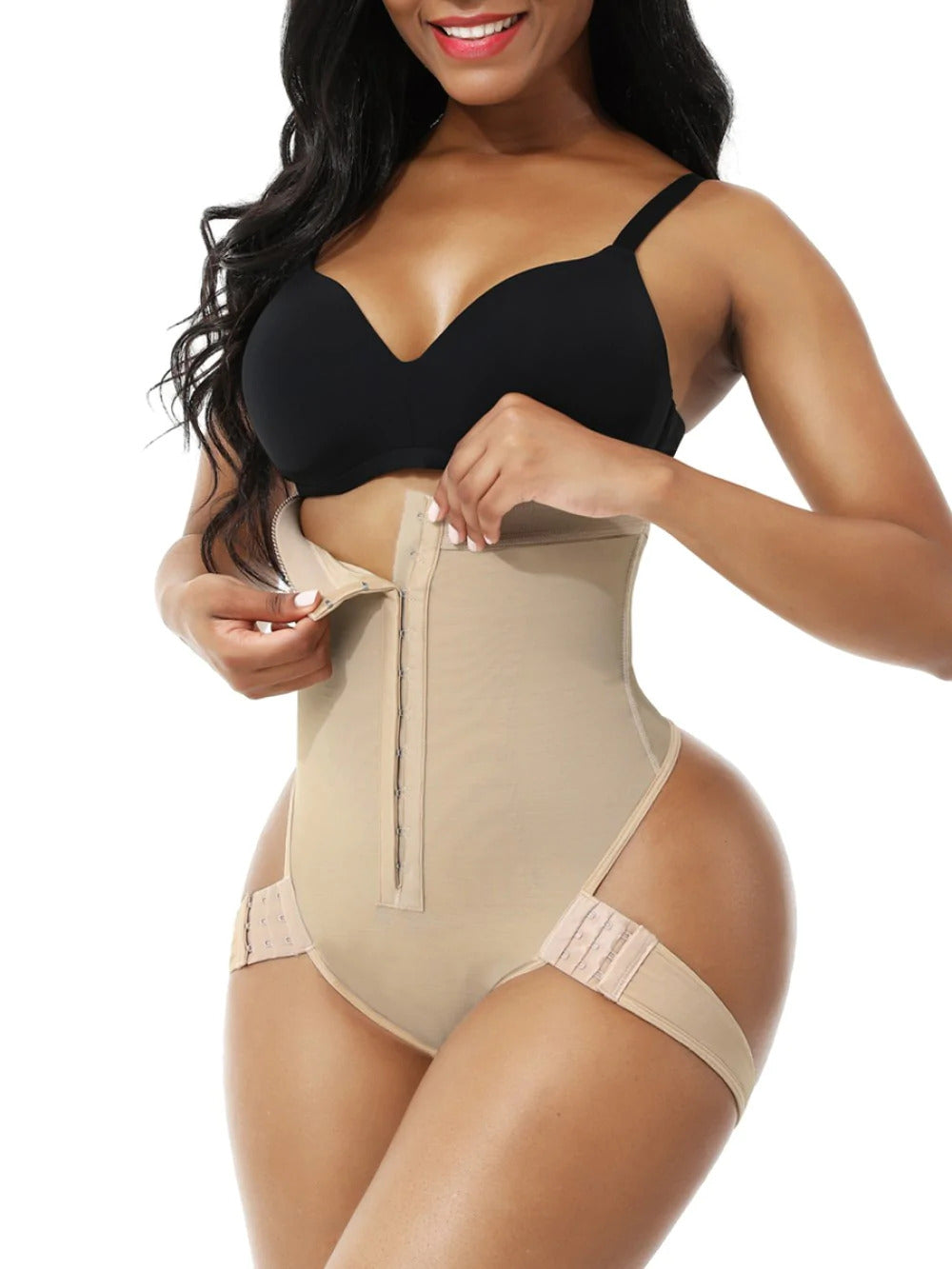 BEIGE BUTT LIFT BODY GIRDLE HIGH WAIST WITH SUPPORT STRIPS ON THIGH